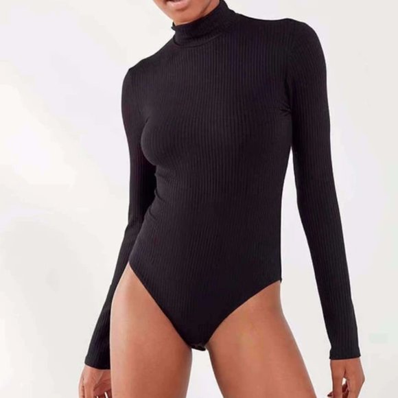Black ribbed mock neck bodysuit Clearance